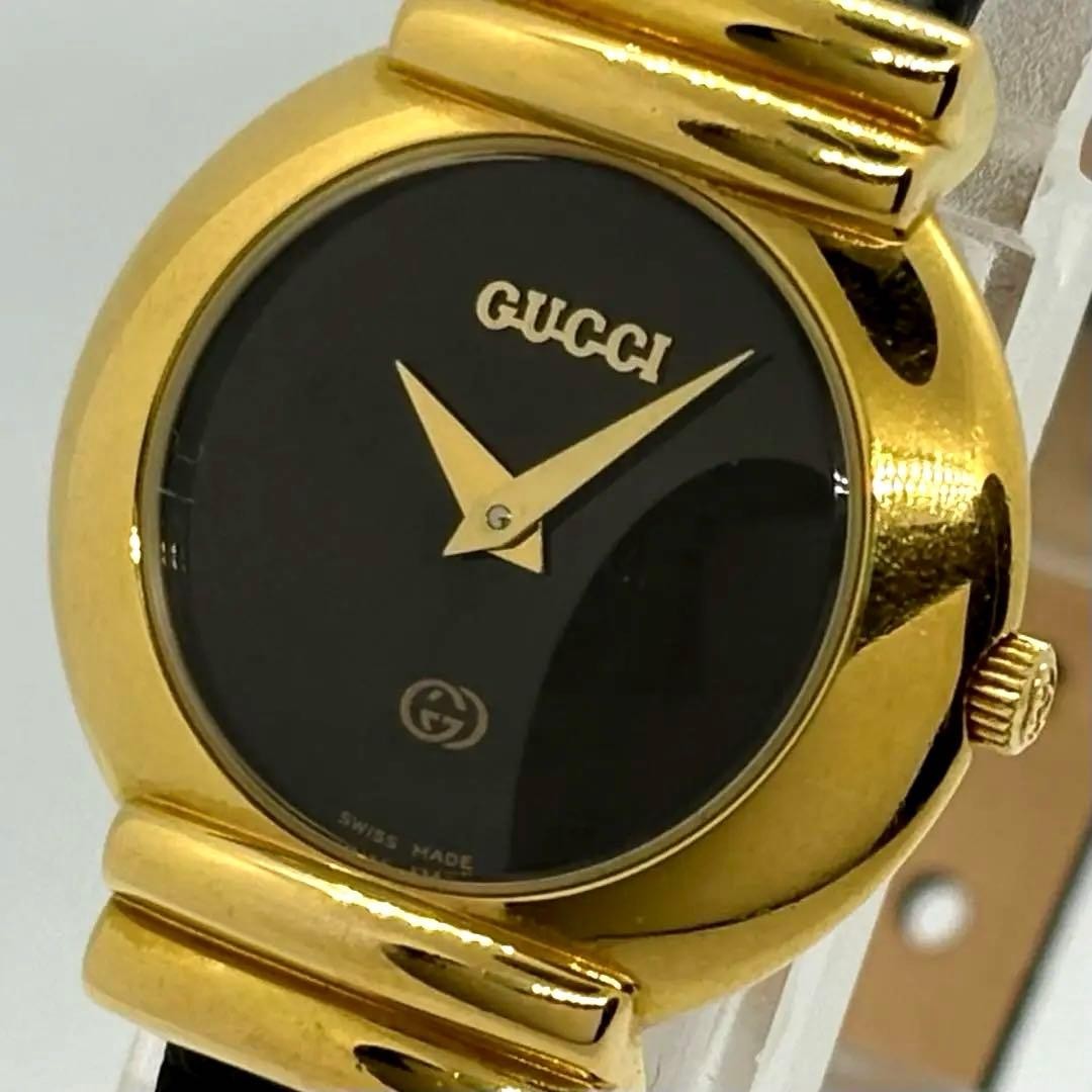 GUCCI 5300L Quartz Watch Wristwatch Gold Black Women's Authentic