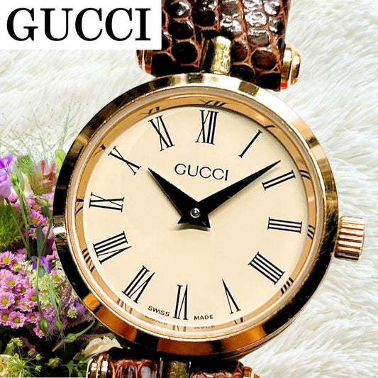 GUCCI Quartz Watch Wristwatch White Brown Women's Authentic
