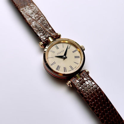 GUCCI Quartz Watch Wristwatch White Brown Women's Authentic