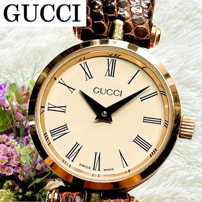 GUCCI Quartz Watch Wristwatch White Brown Women's Authentic