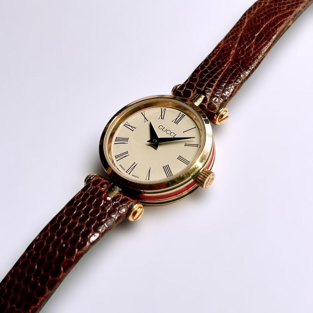 GUCCI Quartz Watch Wristwatch White Brown Women's Authentic