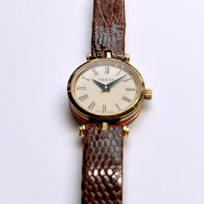 GUCCI Quartz Watch Wristwatch White Brown Women's Authentic