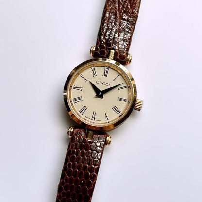 GUCCI Quartz Watch Wristwatch White Brown Women's Authentic
