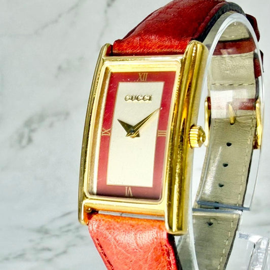 GUCCI 2600L Quartz Watch Wristwatch Gold Red Women's Authentic