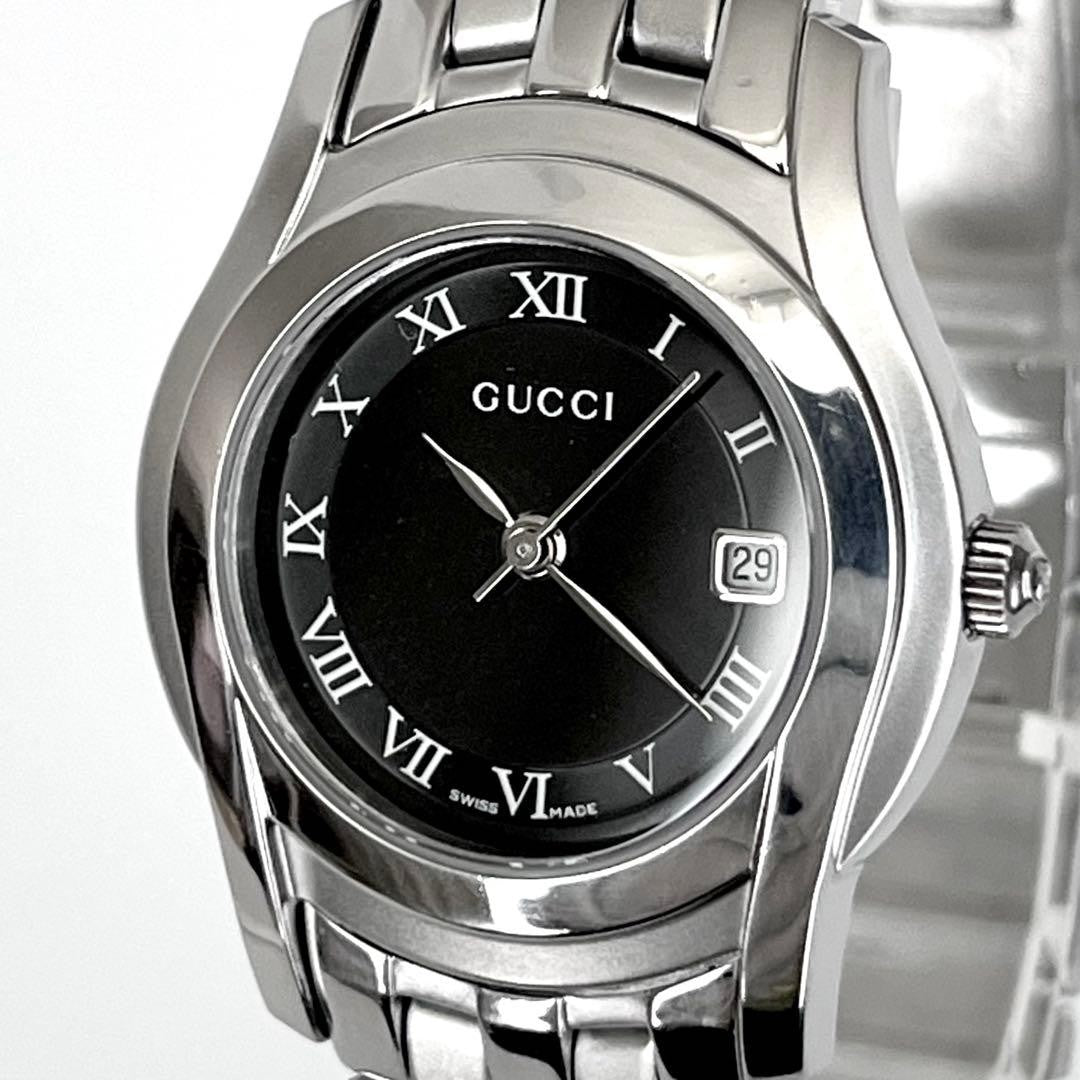 GUCCI 5500L Quartz Watch Wristwatch Silver Black Women's Authentic