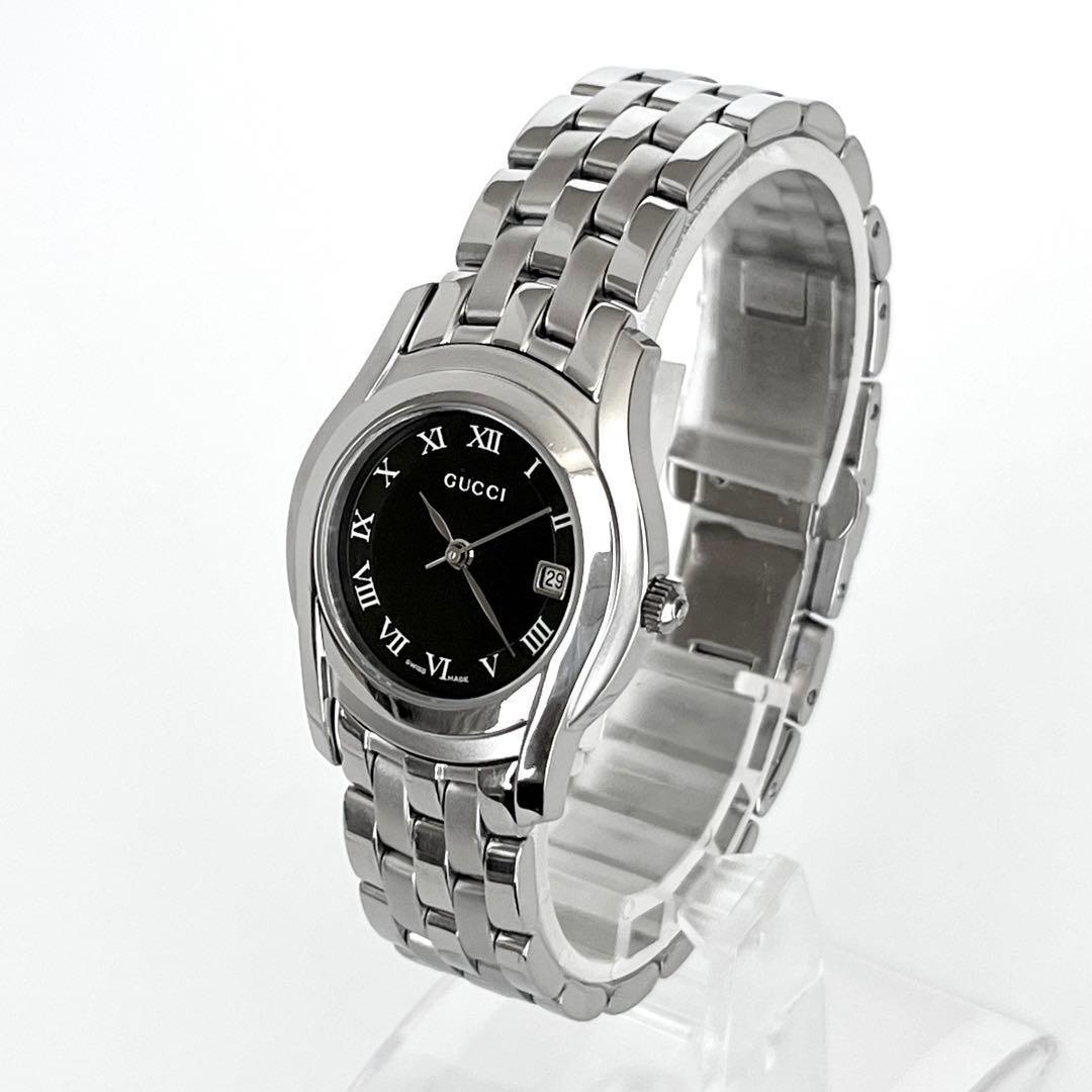 GUCCI 5500L Quartz Watch Wristwatch Silver Black Women's Authentic