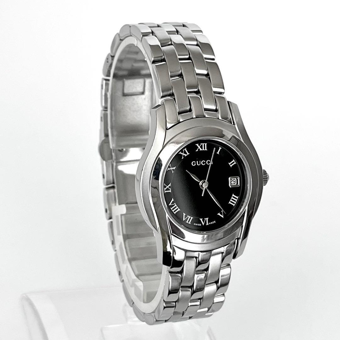 GUCCI 5500L Quartz Watch Wristwatch Silver Black Women's Authentic