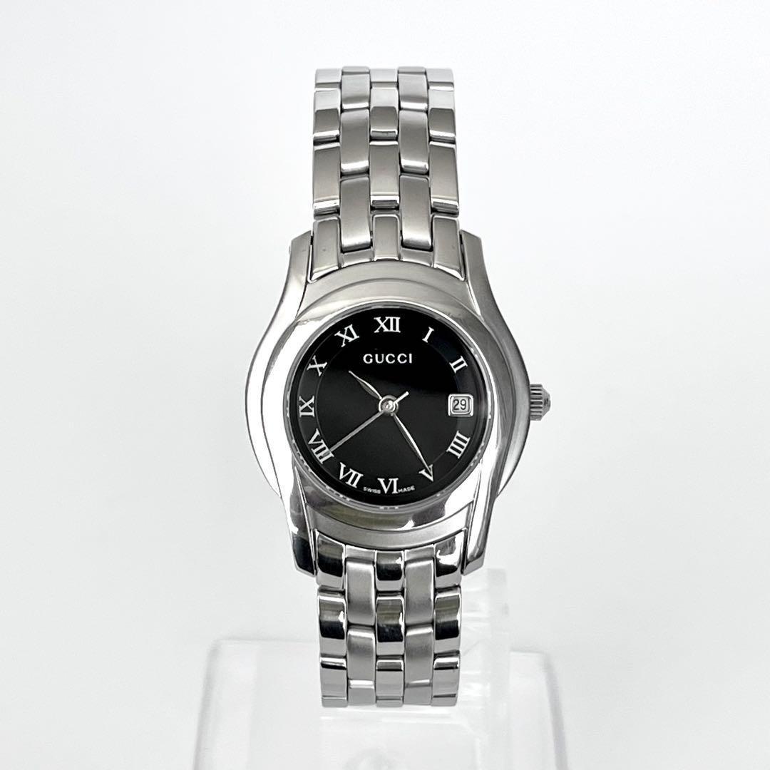 GUCCI 5500L Quartz Watch Wristwatch Silver Black Women's Authentic