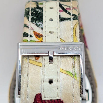 GUCCI 104 Quartz Watch Wristwatch White Silver Floral pattern Women's Authentic