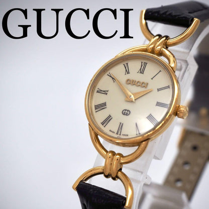 GUCCI 6000L Quartz Watch Wristwatch Gold Black Women's Authentic