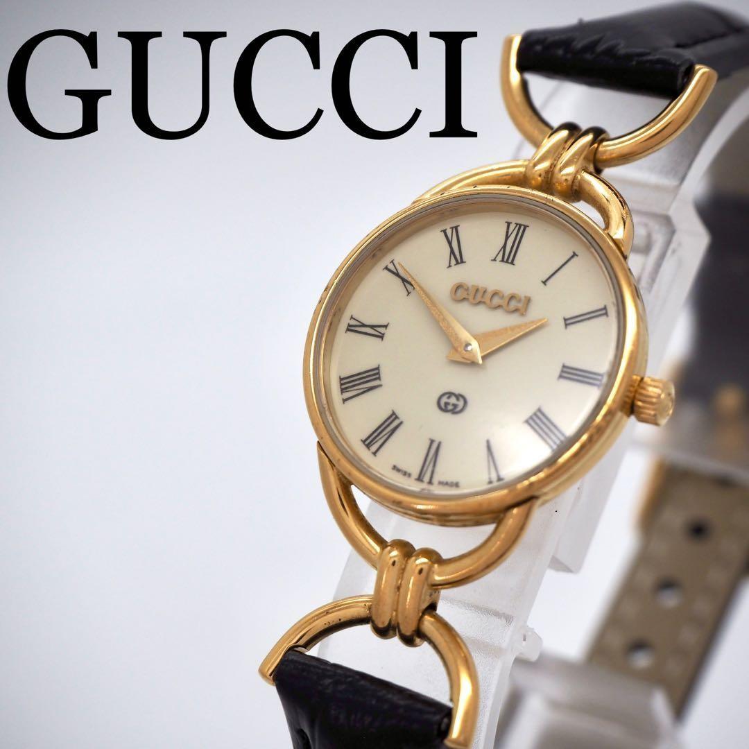 GUCCI 6000L Quartz Watch Wristwatch Gold Black Women's Authentic