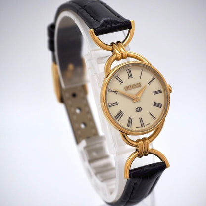 GUCCI 6000L Quartz Watch Wristwatch Gold Black Women's Authentic