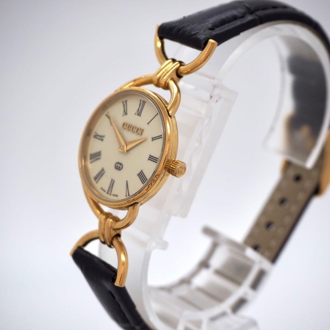 GUCCI 6000L Quartz Watch Wristwatch Gold Black Women's Authentic