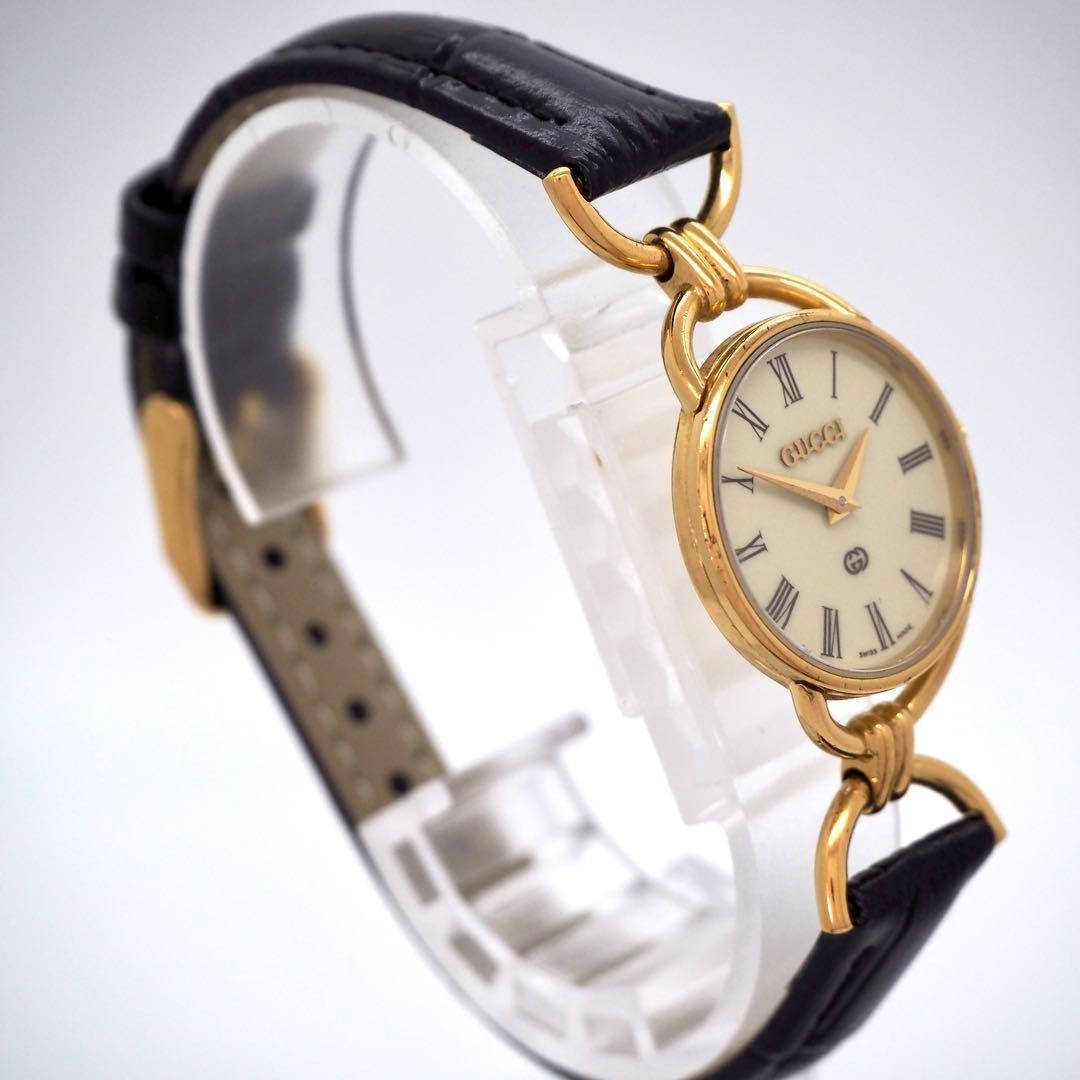 GUCCI 6000L Quartz Watch Wristwatch Gold Black Women's Authentic
