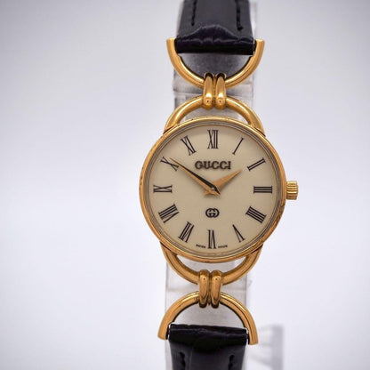 GUCCI 6000L Quartz Watch Wristwatch Gold Black Women's Authentic