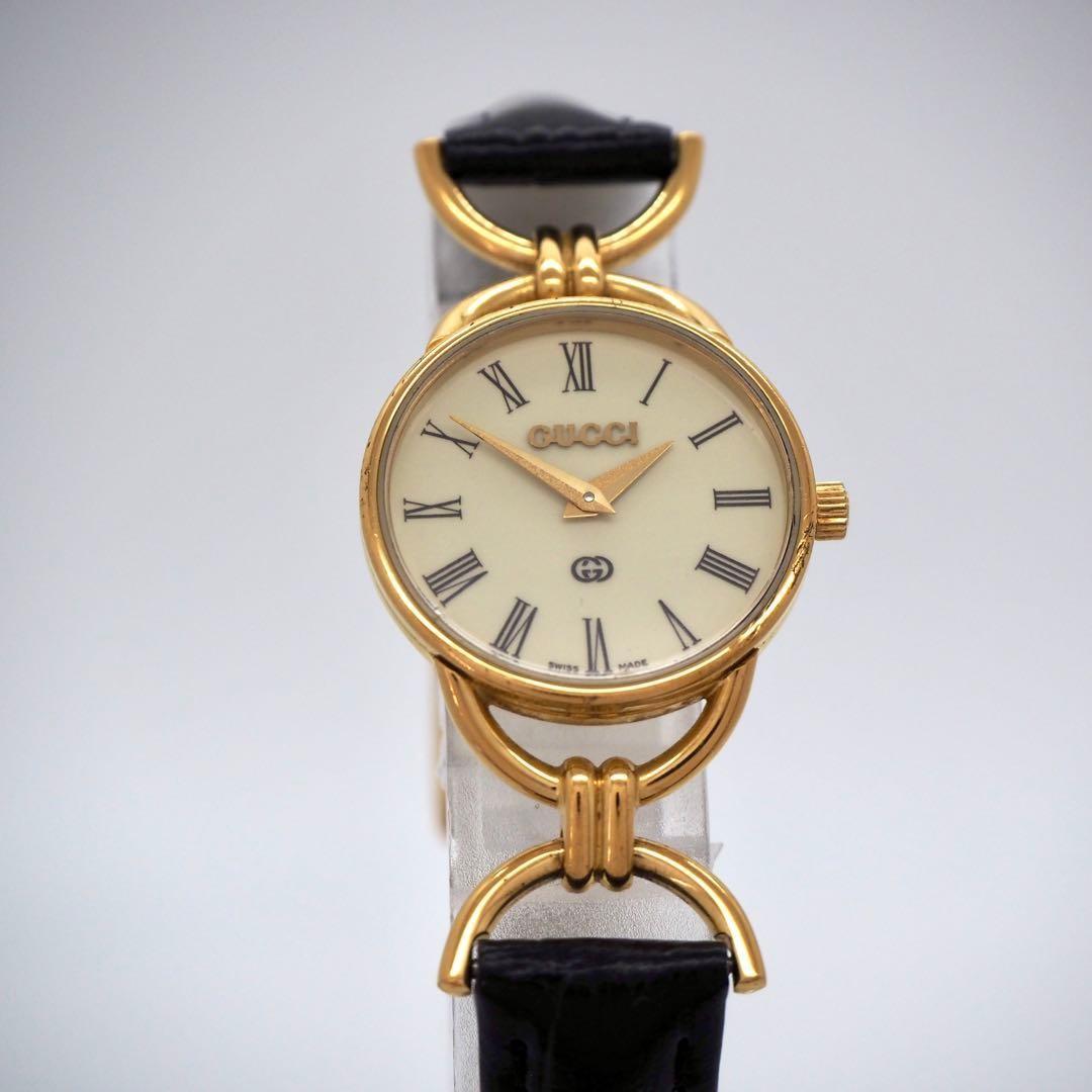GUCCI 6000L Quartz Watch Wristwatch Gold Black Women's Authentic