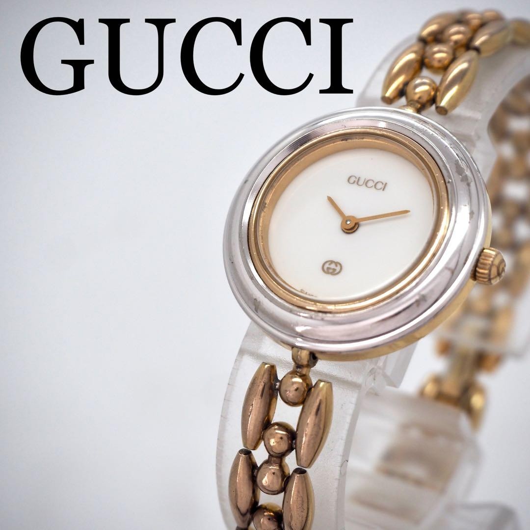 GUCCI Quartz Watch Wristwatch GG Gold White Women's Authentic