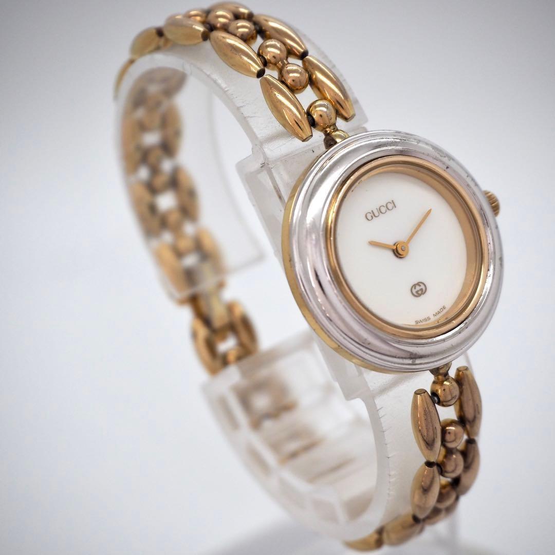 GUCCI Quartz Watch Wristwatch GG Gold White Women's Authentic