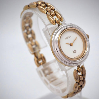 GUCCI Quartz Watch Wristwatch GG Gold White Women's Authentic
