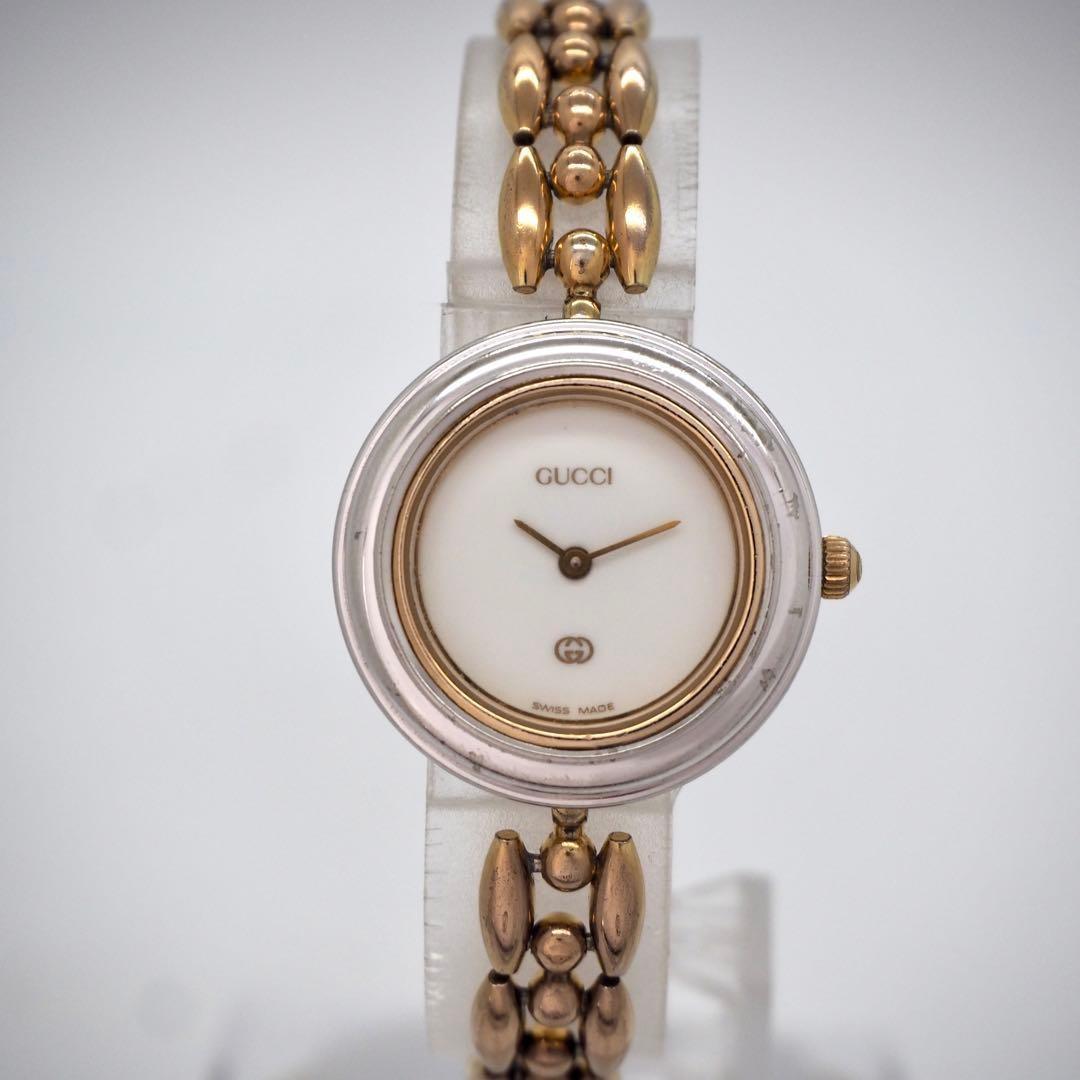 GUCCI Quartz Watch Wristwatch GG Gold White Women's Authentic