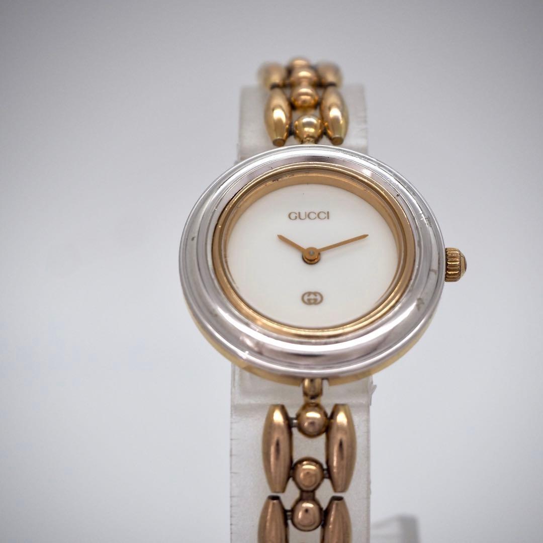 GUCCI Quartz Watch Wristwatch GG Gold White Women's Authentic