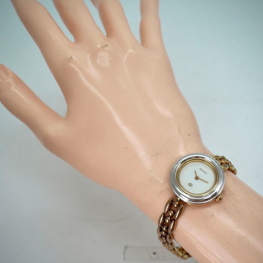 GUCCI Quartz Watch Wristwatch GG Gold White Women's Authentic