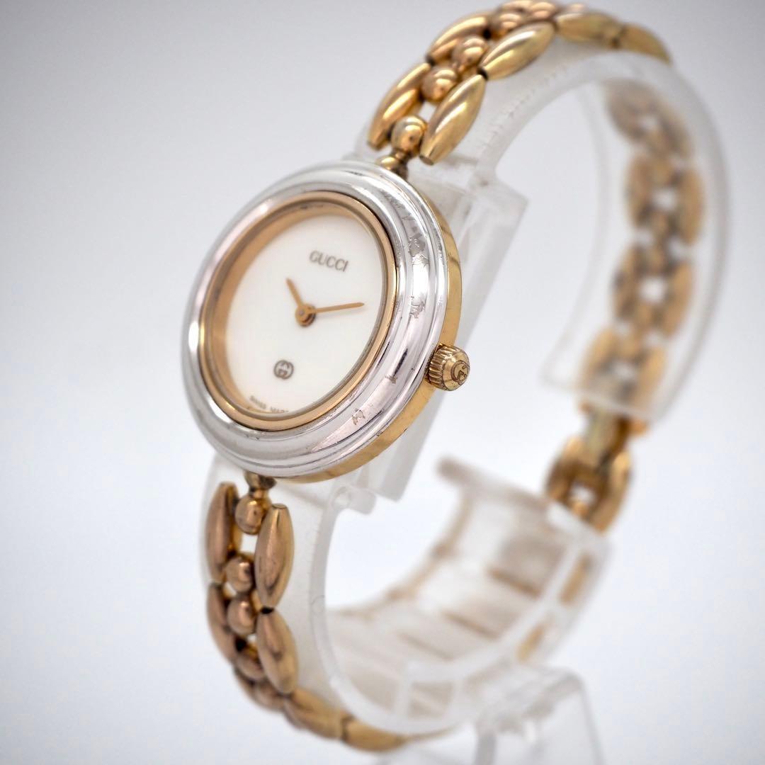 GUCCI Quartz Watch Wristwatch GG Gold White Women's Authentic