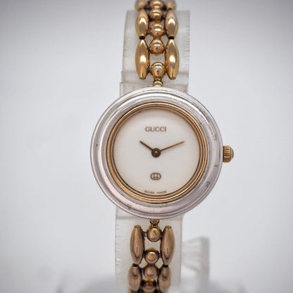 GUCCI Quartz Watch Wristwatch GG Gold White Women's Authentic