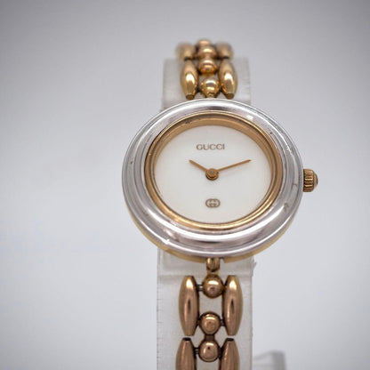 GUCCI Quartz Watch Wristwatch GG Gold White Women's Authentic