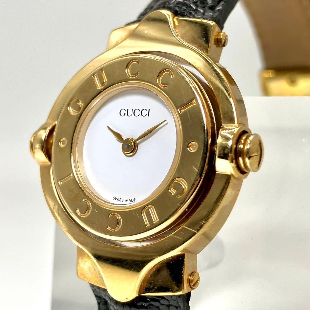 GUCCI 6600L Quartz Watch Wristwatch Gold White Women's Authentic