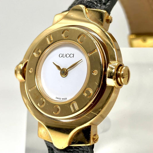 GUCCI 6600L Quartz Watch Wristwatch Gold White Women's Authentic
