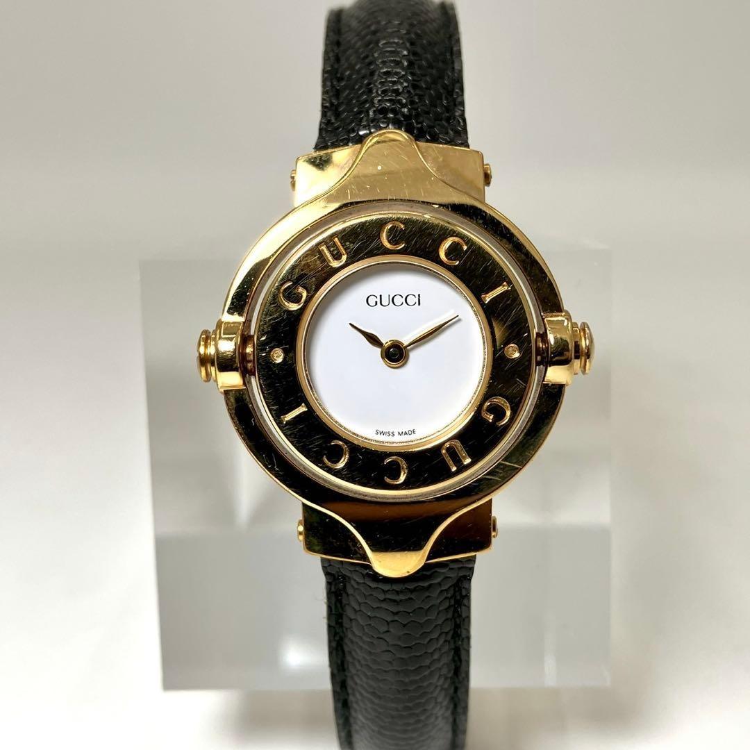 GUCCI 6600L Quartz Watch Wristwatch Gold White Women's Authentic
