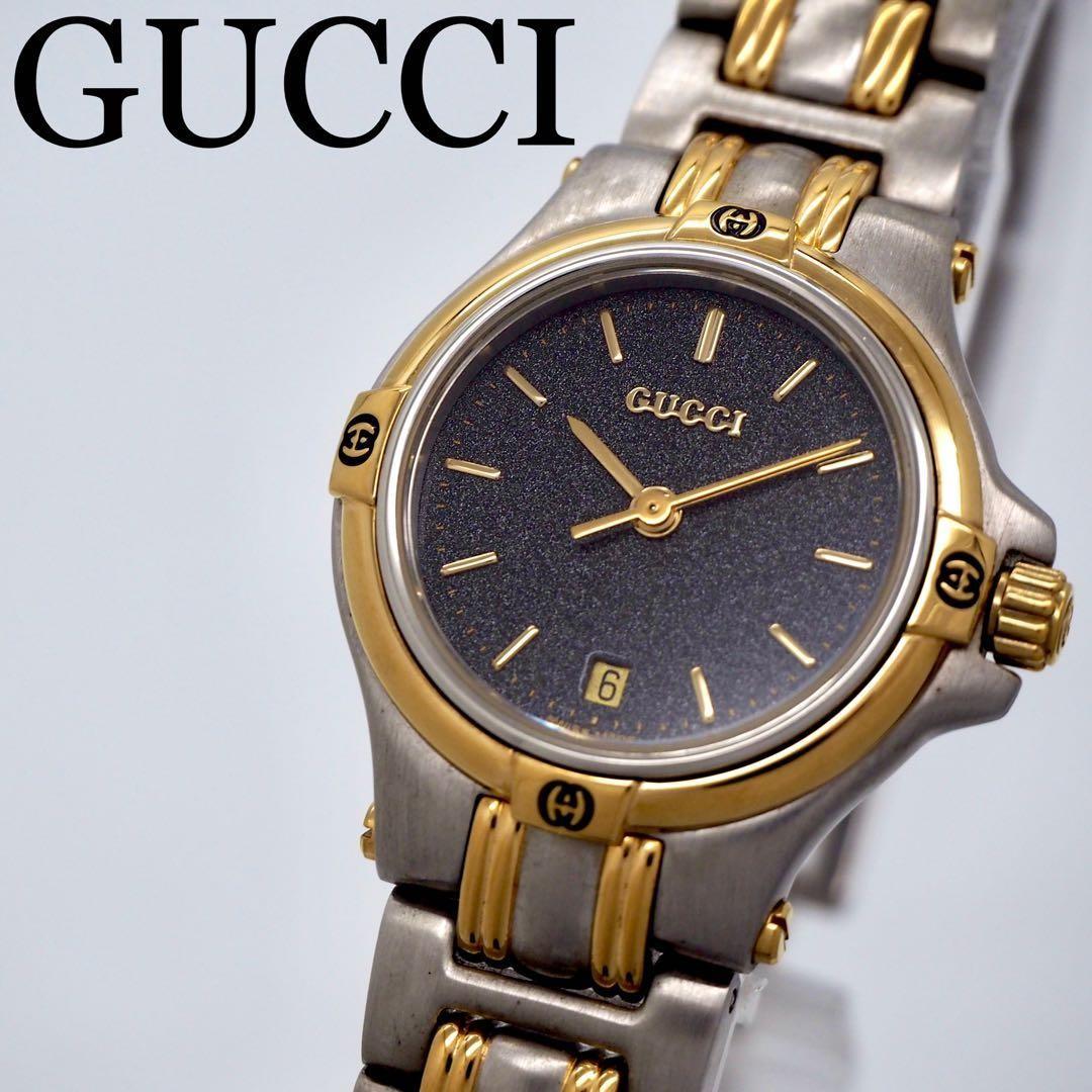 GUCCI 9040L Quartz Watch Wristwatch GG Gold Silver Black Women's Authentic