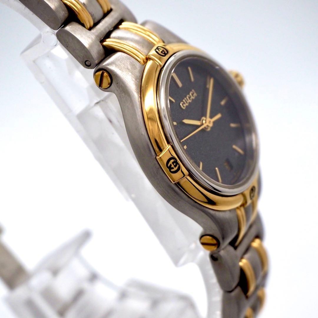 GUCCI 9040L Quartz Watch Wristwatch GG Gold Silver Black Women's Authentic