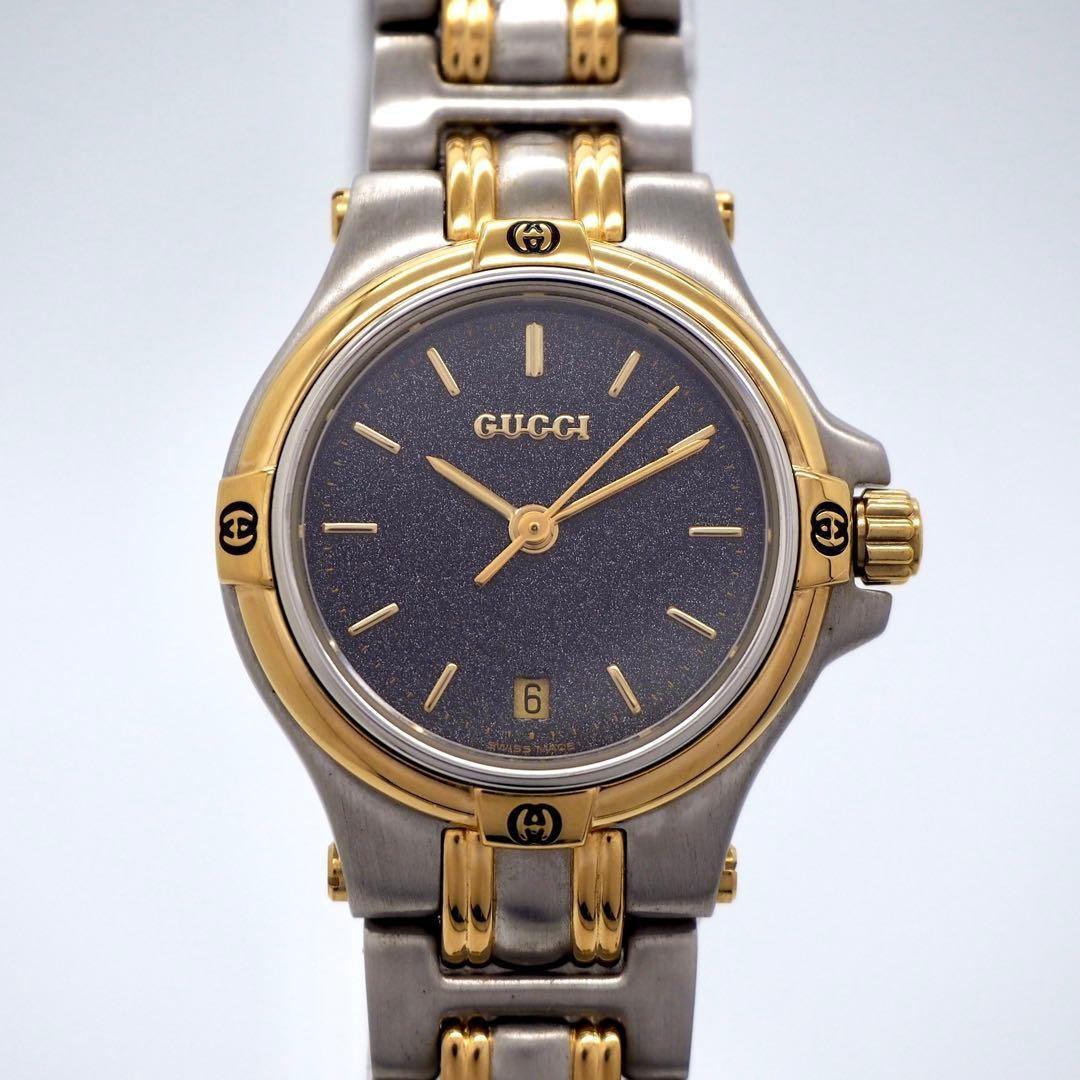 GUCCI 9040L Quartz Watch Wristwatch GG Gold Silver Black Women's Authentic