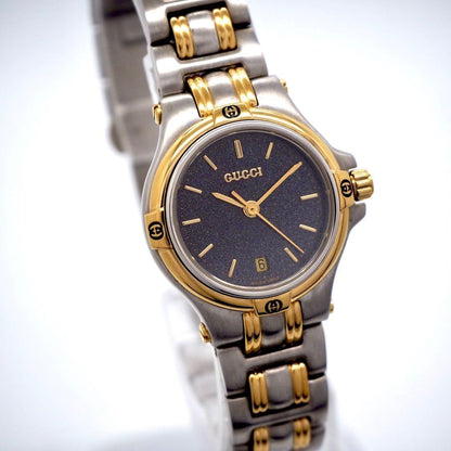GUCCI 9040L Quartz Watch Wristwatch GG Gold Silver Black Women's Authentic