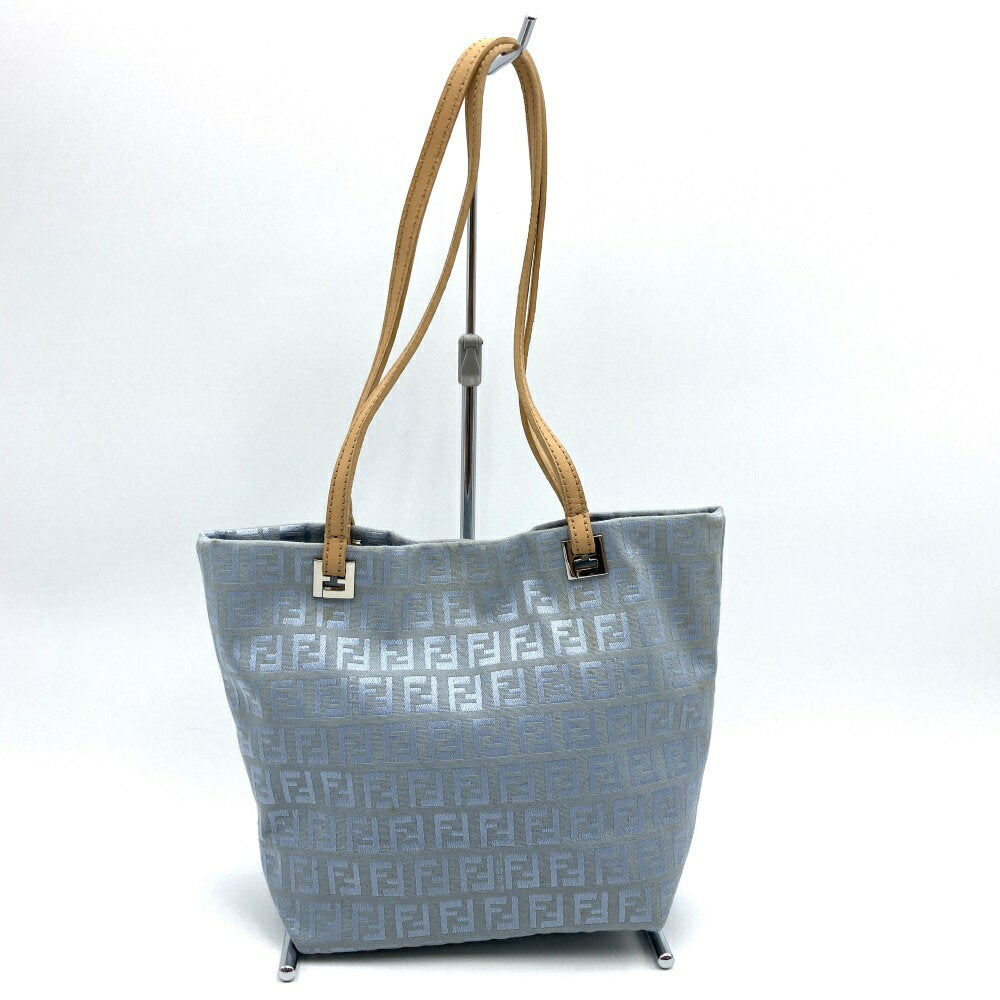 FENDI Hand Bag Tote Purse FF Zucchino Canvas Blue Authentic