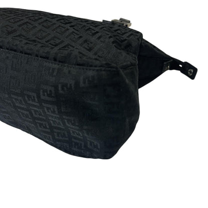 FENDI Hand Bag Tote Purse FF Zucca Zucchino Jacquard Leather Black Authentic