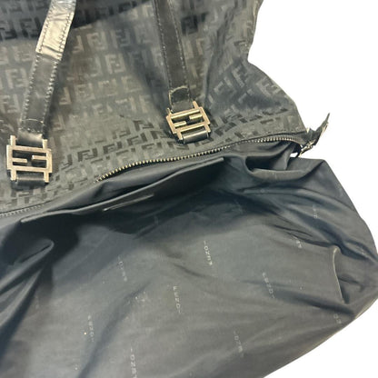 FENDI Hand Bag Tote Purse FF Zucca Zucchino Jacquard Leather Black Authentic
