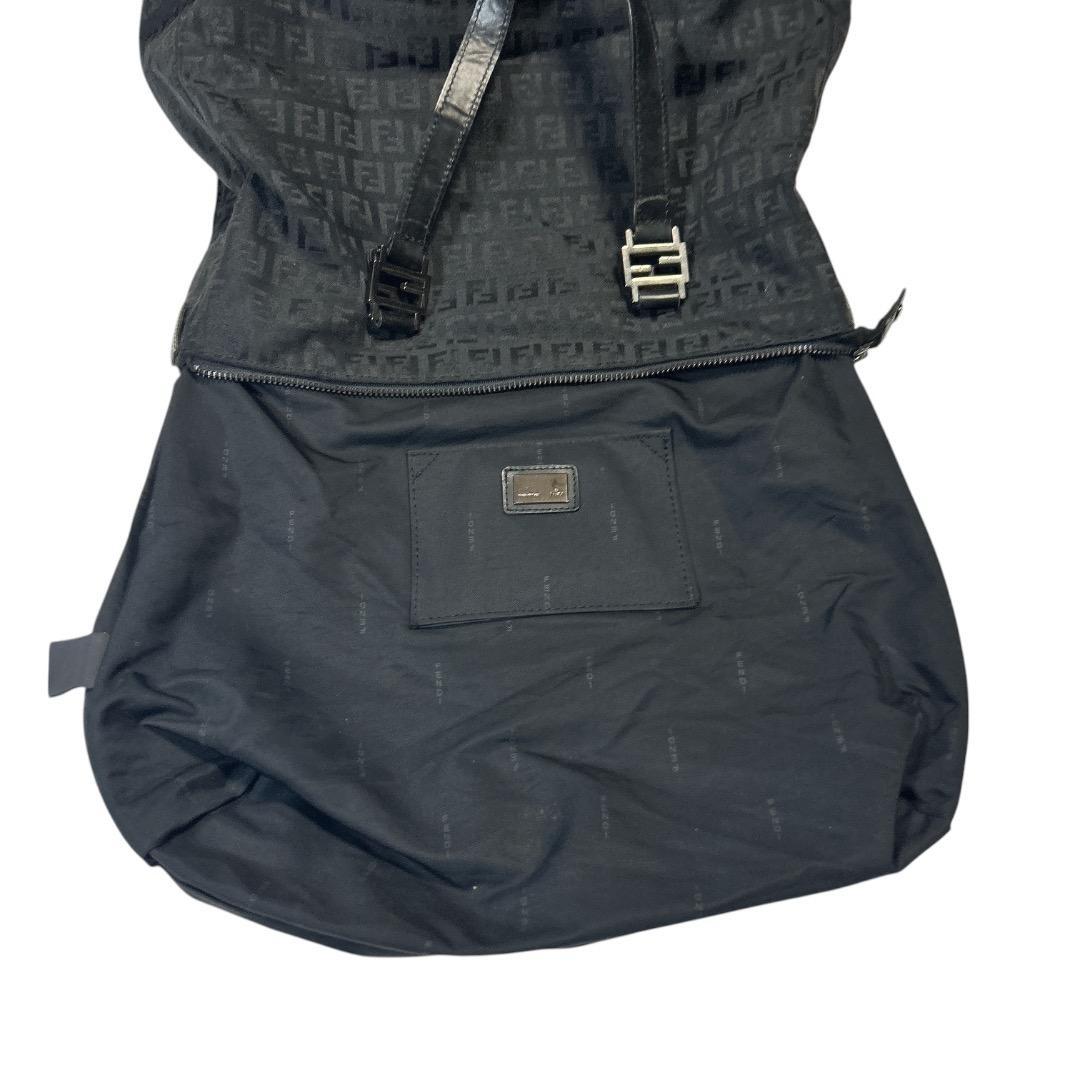 FENDI Hand Bag Tote Purse FF Zucca Zucchino Jacquard Leather Black Authentic