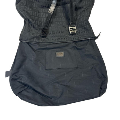 FENDI Hand Bag Tote Purse FF Zucca Zucchino Jacquard Leather Black Authentic