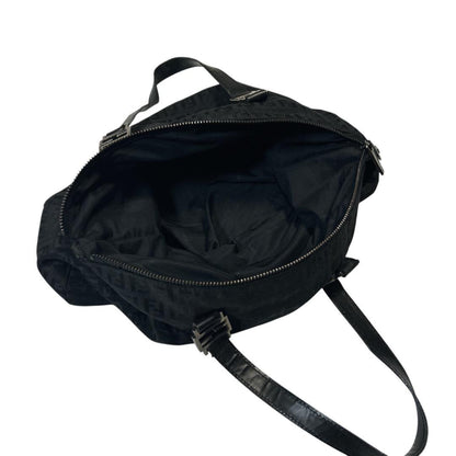 FENDI Hand Bag Tote Purse FF Zucca Zucchino Jacquard Leather Black Authentic