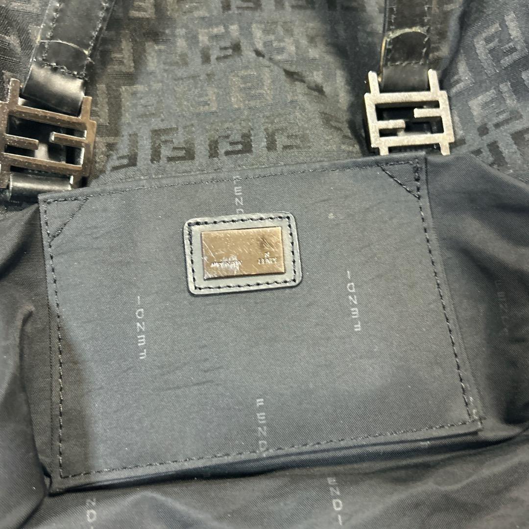 FENDI Hand Bag Tote Purse FF Zucca Zucchino Jacquard Leather Black Authentic