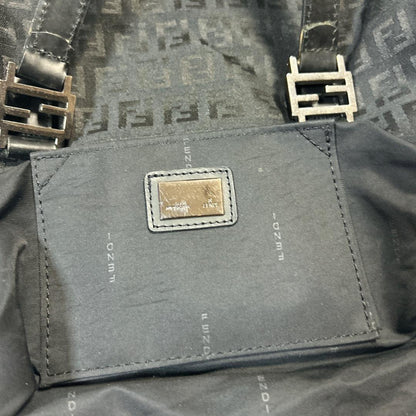 FENDI Hand Bag Tote Purse FF Zucca Zucchino Jacquard Leather Black Authentic
