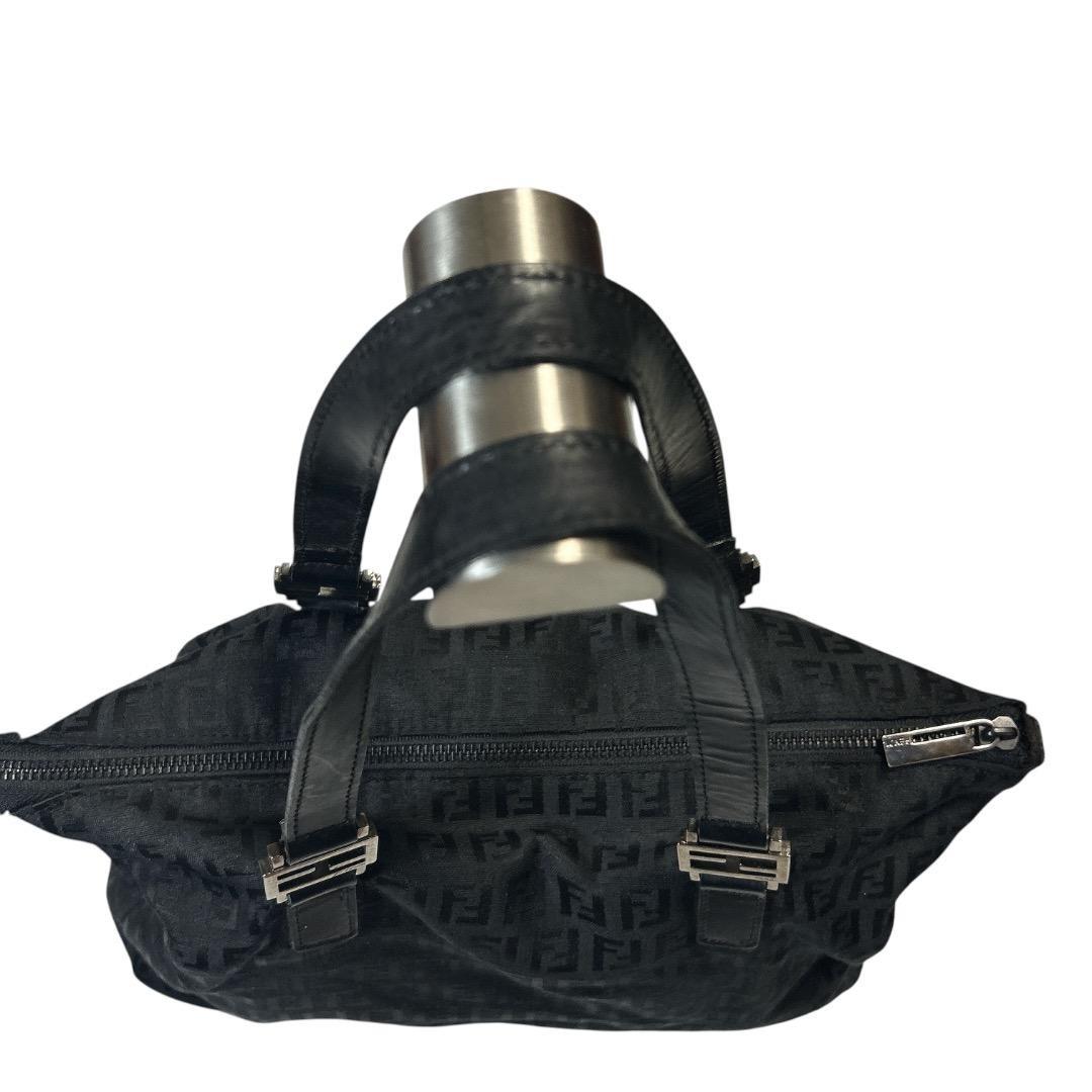 FENDI Hand Bag Tote Purse FF Zucca Zucchino Jacquard Leather Black Authentic