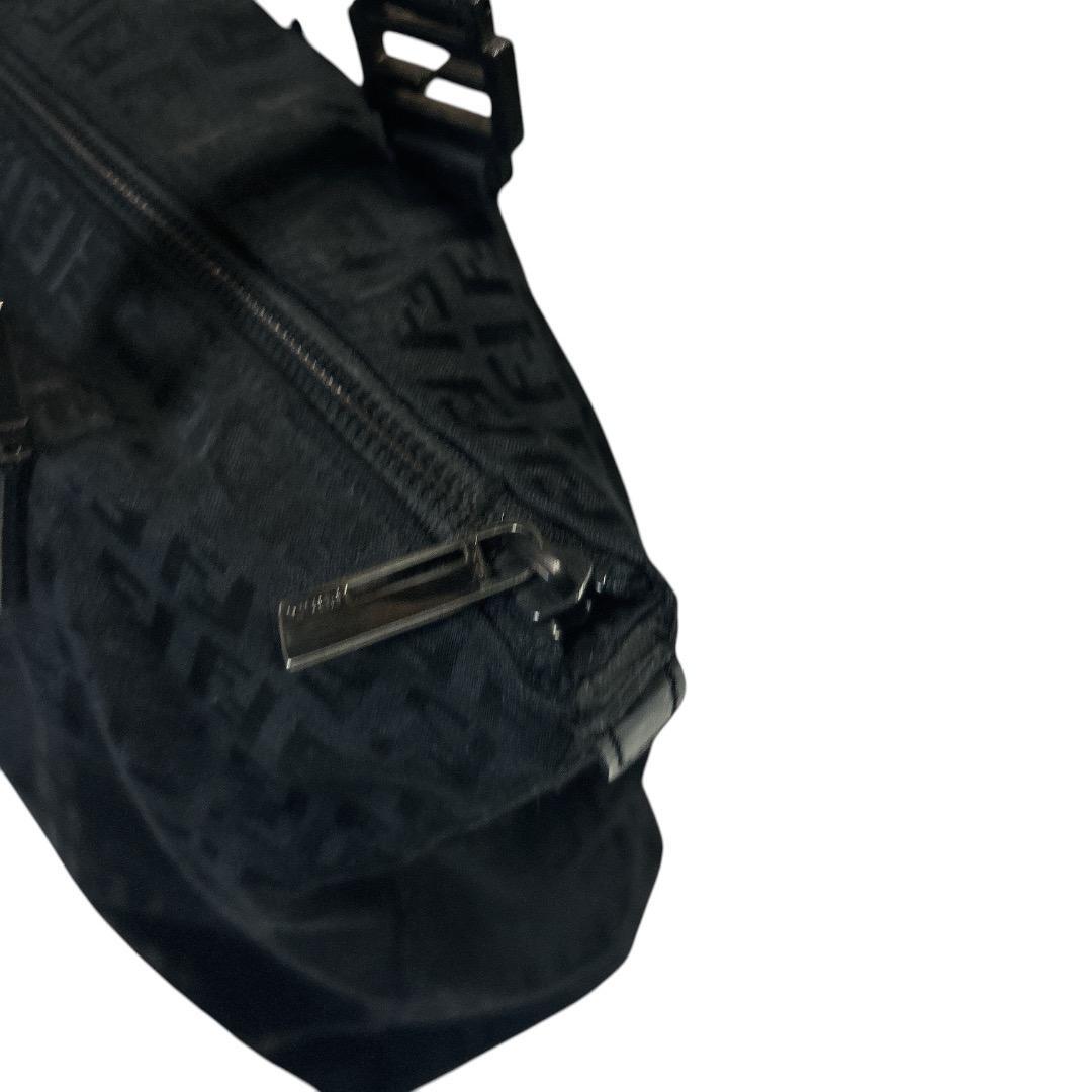 FENDI Hand Bag Tote Purse FF Zucca Zucchino Jacquard Leather Black Authentic