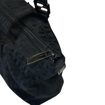 FENDI Hand Bag Tote Purse FF Zucca Zucchino Jacquard Leather Black Authentic