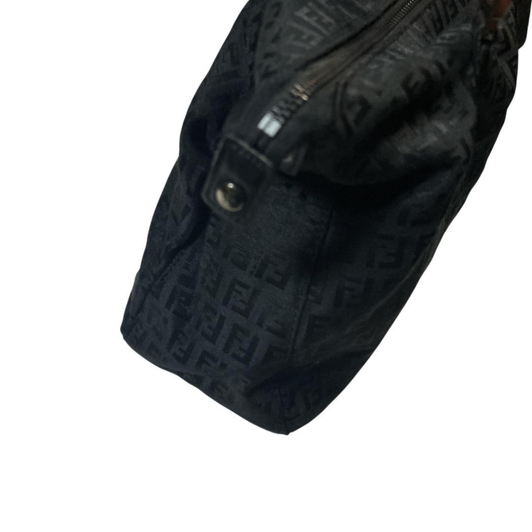 FENDI Hand Bag Tote Purse FF Zucca Zucchino Jacquard Leather Black Authentic