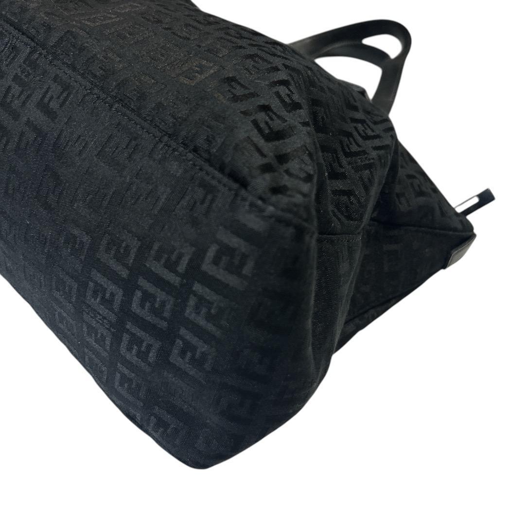 FENDI Hand Bag Tote Purse FF Zucca Zucchino Jacquard Leather Black Authentic