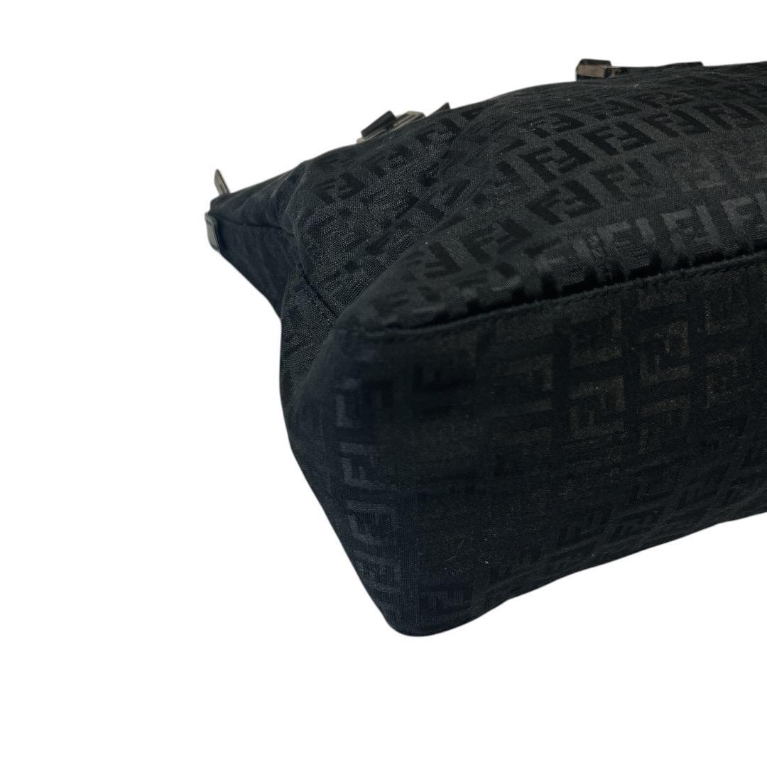 FENDI Hand Bag Tote Purse FF Zucca Zucchino Jacquard Leather Black Authentic